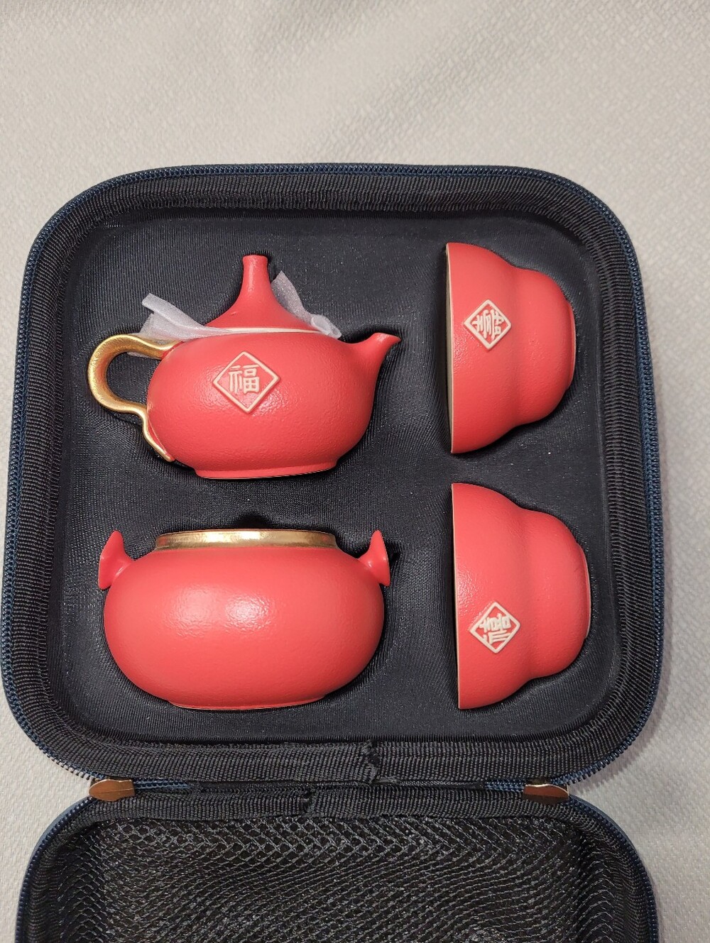Red Mini Teapot Gift Set with Gold Accents